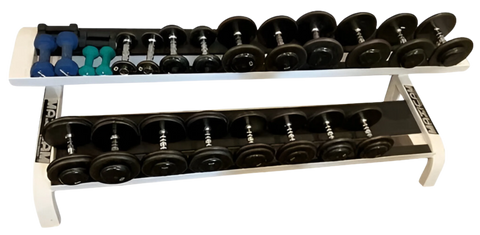 Maxicam 2 Tier Saddle Dumbbell Rack w/5-50 Ivanko Dumbbell Set - 9 Pairs "As is"