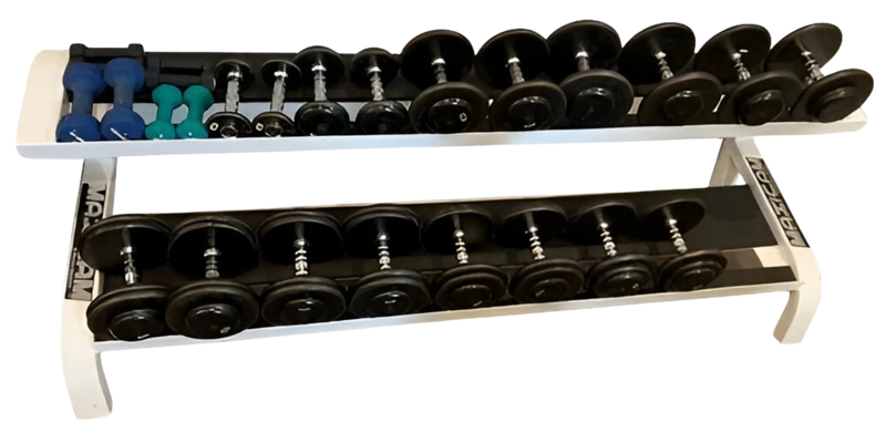 Maxicam 2 Tier Saddle Dumbbell Rack w/5-50 Ivanko Dumbbell Set - 9 Pairs "As is"