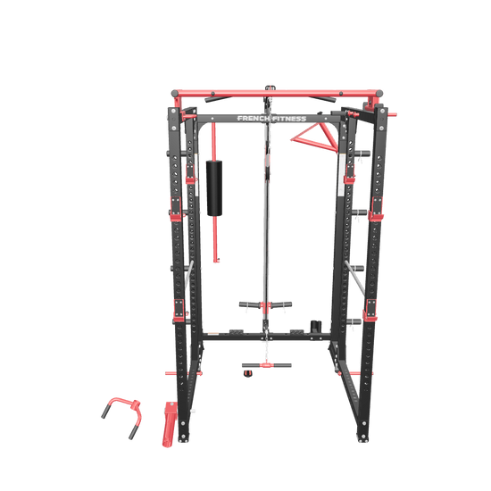 French Fitness Folding Cable Power Rack / Cage, Red/Black (New) - 3D View