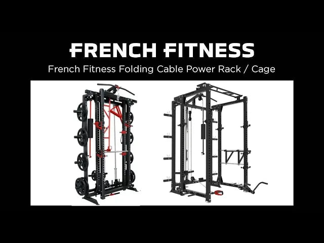 French Fitness Folding Cable Power Rack / Cage, Red/Black (New) video preview 1